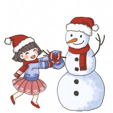 圣诞女孩圣诞雪人和女孩PNG