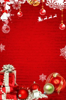 红色球圣诞节红色装饰海报背景素材