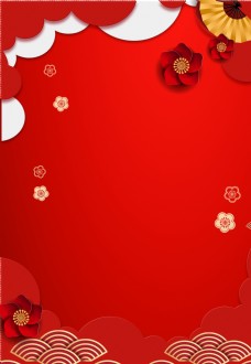 红色花朵红色折纸花朵猪年春节背景素材