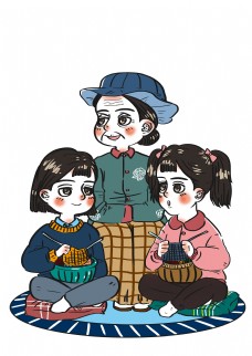 冬季跟老人学针织织毛衣卡通人物