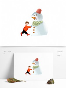 堆雪人的小男生插画人物素材