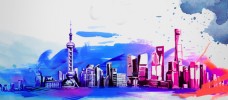 上海建筑水彩建筑上海Banner海报背景