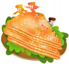 年夜饭葱油饼插画
