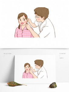 漫画元素给病人戴助听器的医生漫画人物设计可商用元素