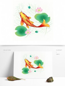 花饰商用新年荷花红色锦鲤新春鲤鱼贴图装饰图案