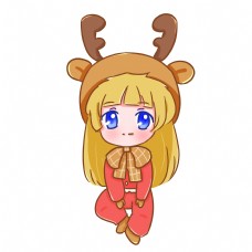 圣诞女孩圣诞节平安夜麋鹿装扮女孩可爱手绘