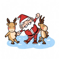 卡通圣诞老人驯鹿玩耍png透明底