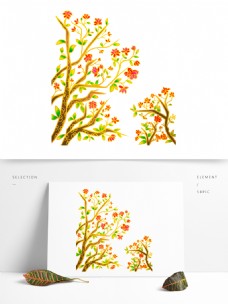 梅花树中国风流光溢彩插画可商用元素
