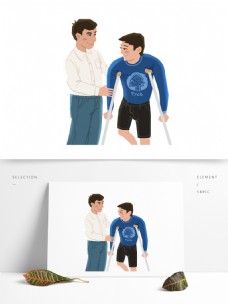 关爱残疾人插画人物设计可商用元素