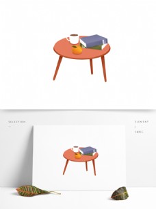 卡通桌子上的热茶书和桔子设计可商用元素