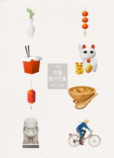 招财猫中国传统元素装饰图案设计元素