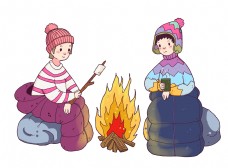 冬季旅行篝火插画