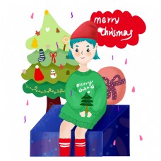 圣诞女孩圣诞节女孩过圣诞节圣诞树商业插图插画手绘女生创意