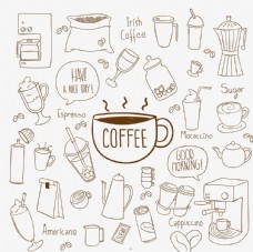 咖啡杯手工绘制咖啡元素