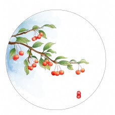 古风手绘樱桃树插画