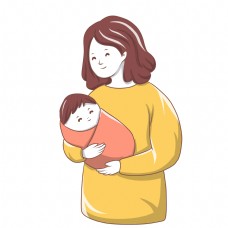 妈妈抱新生儿插画