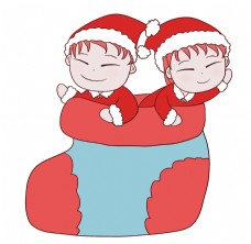 儿童圣诞圣诞袜里两个儿童插画