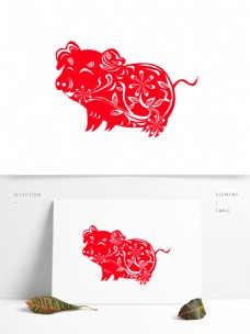 中国风喜庆创意猪窗花剪纸可商用元素
