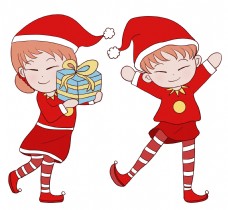 儿童圣诞手绘穿圣诞节服装的儿童