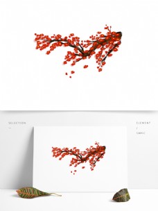 中国风手绘花卉分层插画梅花素材