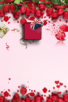 礼盒背景红玫瑰礼盒感恩节背景素材