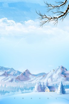 唯美彩绘冬季大雪雪山背景素材