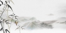 鸟中国风水墨山水海报背景