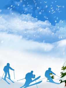 天空冬天滑雪运动海报背景
