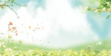 春季背景清新绿色花卉海报背景