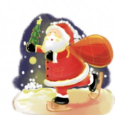 圣诞节 滑冰 送礼物的圣诞老人 圣诞树圣诞老爷爷