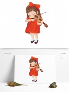 卡通可爱女孩拉小提琴原创元素