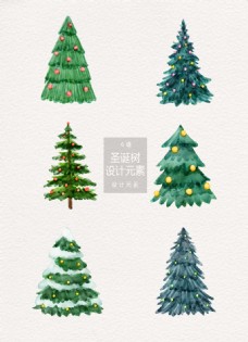圣诞节水彩手绘圣诞树设计元素