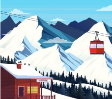 风景季丽美丽冬季滑雪场风景