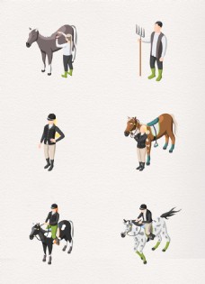 卡通手绘骑马运动元素