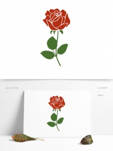 玫红色玫瑰手绘红色玫瑰花矢量可商用海报元素