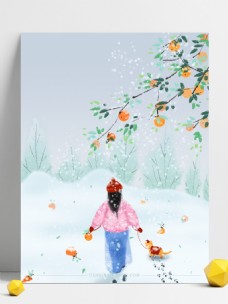 冬季雪地里的女孩与狗背景设计
