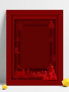 圣诞风景剪纸风红色圣诞节主题背景设计