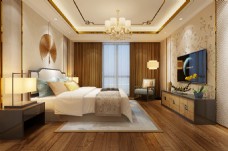墙纸新中式风格时尚温馨卧室效果图