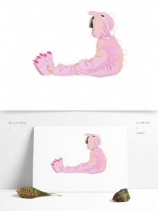 睡衣女孩手绘可爱女孩穿着粉色恐龙睡衣原创元素