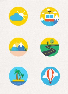 假期旅行元素卡通圆形图标设计