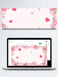 简约粉色玫瑰花瓣边框背景设计