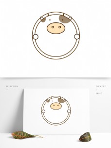 装饰边框卡通可爱动物圆形牛奶牛边框手绘装饰元素