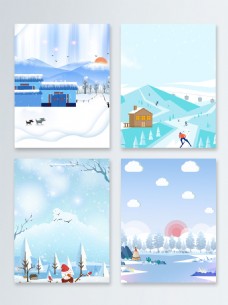 冰山清新冬季卡通手绘广告背景