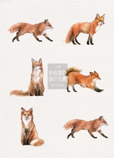 手绘狐狸插画设计元素