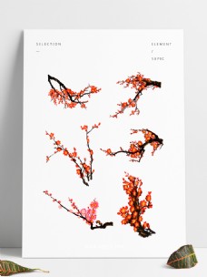 分层素材中国风手绘花卉PS分层插画梅花素材套图