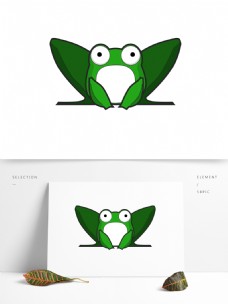 青色蹲着的绿色青蛙插画