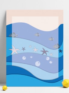 海洋动物全原创蓝色波浪海洋小动物鱼类边框背景