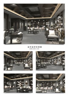 现代中式餐厅效果图模型简约