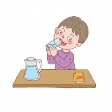 卡通人物卡通手绘人物小男孩喝水