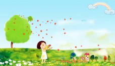 花叶彩色可爱手绘儿童背景